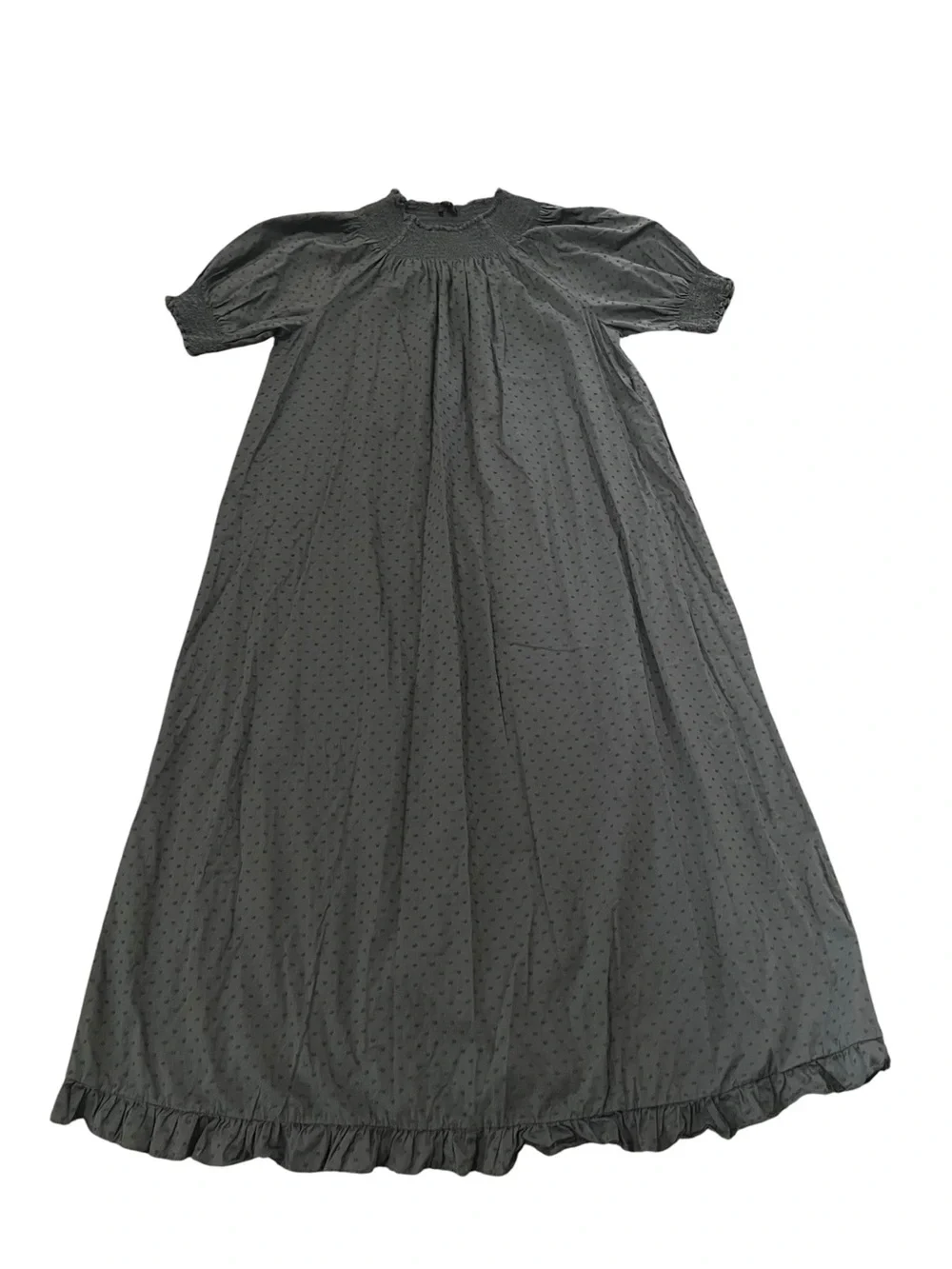 Quince Charcoal Gray Swiss Dot Smocked Midi 100% Cotton Puff Sleeve Large - Picture 10 of 11